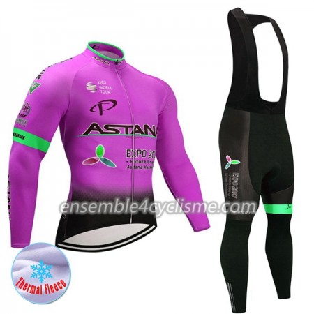 Tenue Maillot M/L + Collant à Bretelles 2017 Astana Pro Team Hiver Thermal Fleece N003